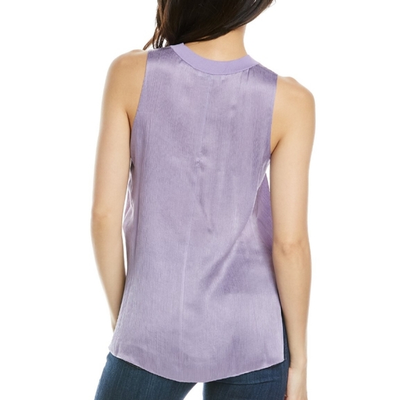Vince lilac ribbed trim silk tank with side slits - Picture 2 of 13